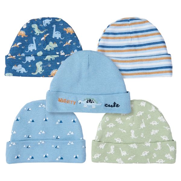 Baby Caps 5-Pack Cotton- Animal Designs