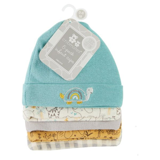 Baby Caps 5-Pack Cotton- Animal Designs