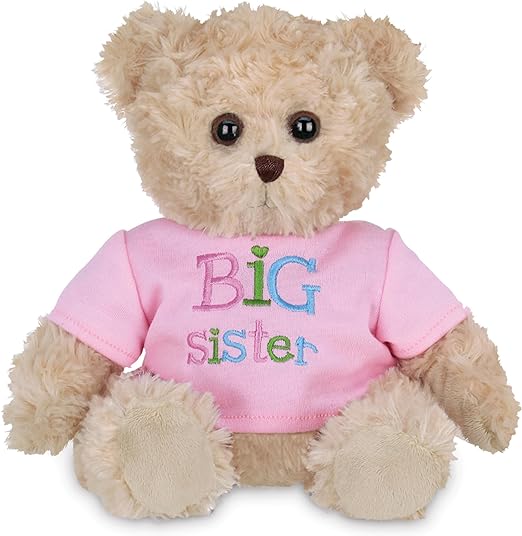 MEET IMA BIG SISTER TEDDY BEAR: standing at 12 inches, is a plush symbol of sisterly love. Its fluffy and cuddly nature, coupled with its cute and adorable features, makes it a perfect companion for babies and kids. This sister stuffed animal is a testament to the sweet bond of siblings.