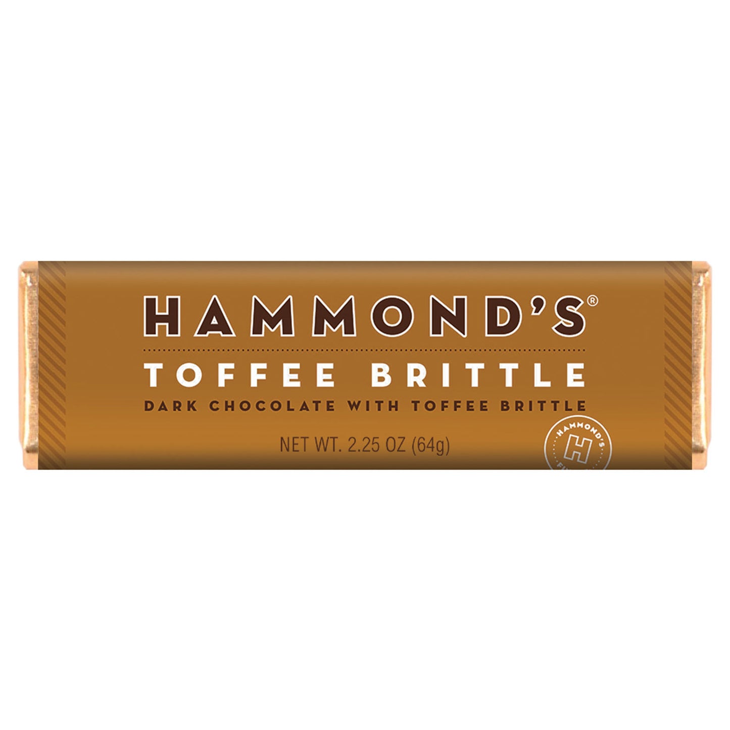 Indulge in the perfect pairing of toffee and dark chocolate with Hammond's Toffee Dark Chocolate Bar. With a crunchy toffee center and a smooth dark chocolate exterior, this candy bar is pure indulgence. If you love the combination of toffee and dark chocolate, you won't be able to resist this delicious treat! 2.25 oz. Chocolate Bars