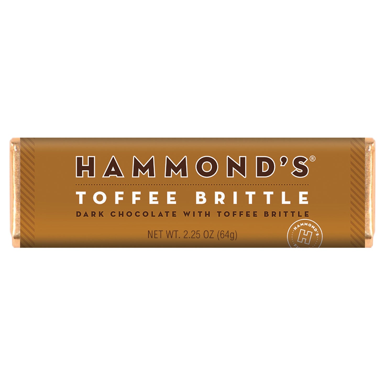 Indulge in the perfect pairing of toffee and dark chocolate with Hammond's Toffee Dark Chocolate Bar. With a crunchy toffee center and a smooth dark chocolate exterior, this candy bar is pure indulgence. If you love the combination of toffee and dark chocolate, you won't be able to resist this delicious treat! 2.25 oz. Chocolate Bars