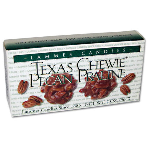 Bite into one of these generous Texas Chewie® Pecan Pralines and taste its rich, sweet-buttery flavor. You'll revel in its sweet abundance, crammed with crunchy kernals from pecans that grew fat and ripe on the shady banks of leisurely Texas streams... Our current best-seller, the world famous "Texas Chewie," was first produced by David Lamme, Sr. in 1892 after seven years of recipe tasting. From the heart of Texas — to you!