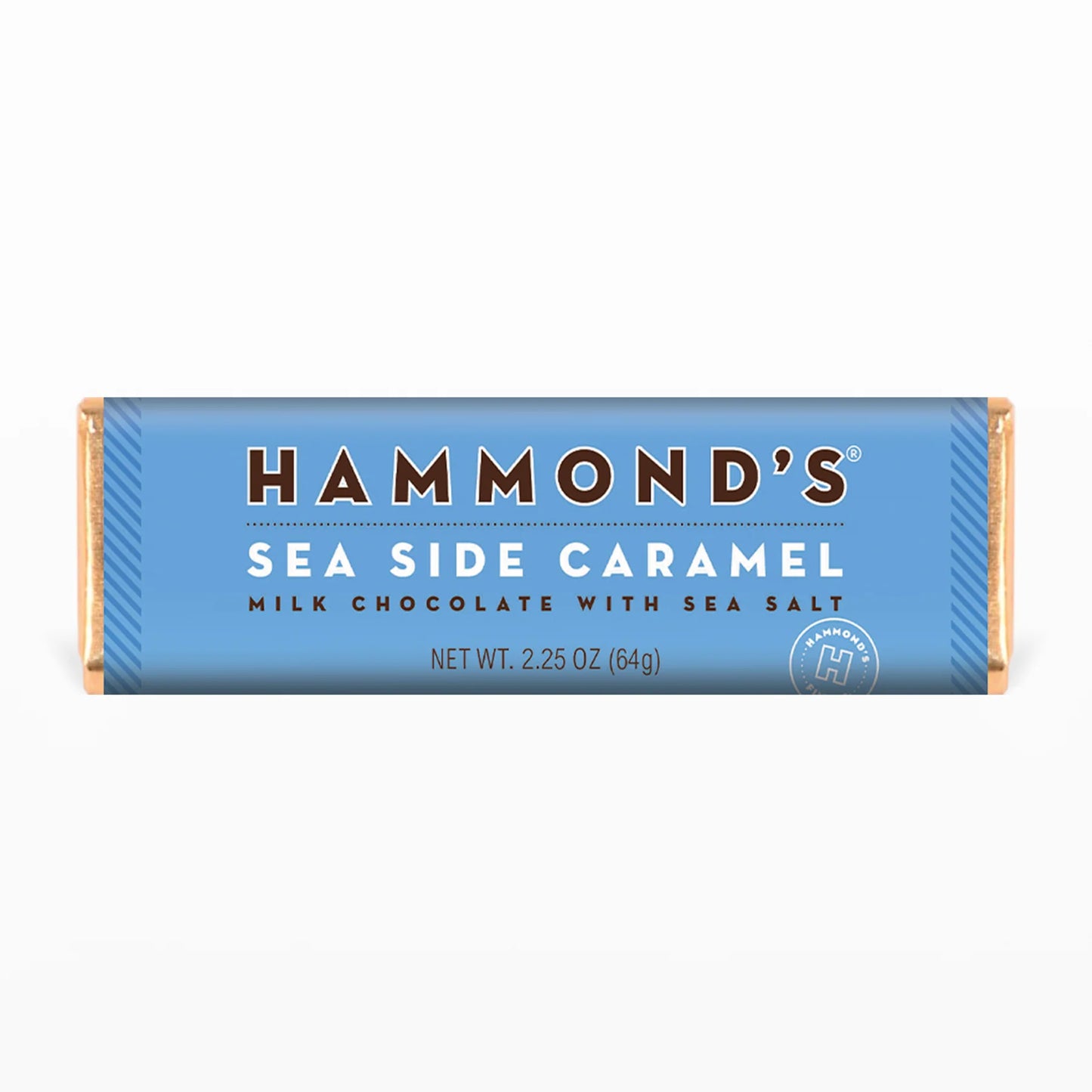 Indulge in the perfect combination of creamy, salty caramel and sweet milk chocolate with Hammond's Salted Caramel Chocolate Bar. This classic candy bar is a favorite among chocolate lovers. Each bite of the smooth milk chocolate shell reveals a rich and gooey salted caramel filling that will satisfy your sweet cravings. Don't miss out on this delicious treat!  2.25 oz. Chocolate Bars