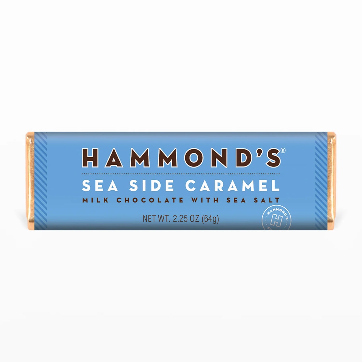 Indulge in the perfect combination of creamy, salty caramel and sweet milk chocolate with Hammond's Salted Caramel Chocolate Bar. This classic candy bar is a favorite among chocolate lovers. Each bite of the smooth milk chocolate shell reveals a rich and gooey salted caramel filling that will satisfy your sweet cravings. Don't miss out on this delicious treat!  2.25 oz. Chocolate Bars