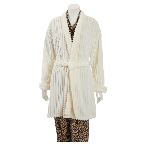 Off White Ribbed Robe with 2 side pockets