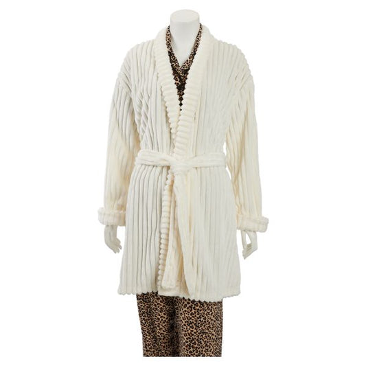 Off White Ribbed Robe with 2 side pockets