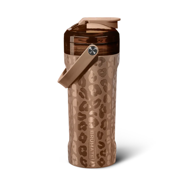 The MultiShaker is made for elevating your fitness journey. Our built-in patent-pending agitator blends your shakes, greens, and powders without any clumps, while also serving as a water infuser for herbs and fruits. It includes our BevGuard™ insulation to keep ice for 24+ hours, a spill-proof MagFlip™ lid, volume markings on the inside, a durable silicone handle, a non-slip base, and the ability to interchange tops with our MÜV or Straw Lids, making it perfect for any workout or adventure.(gold leopard)
