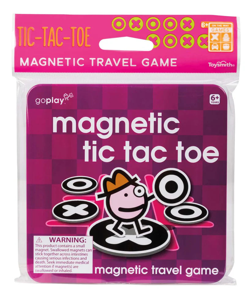 A classic game made travel-ready, the On the Way Games Magnetic Tic Tac Toe travel game brings this entertaining, competitive 2-person game to the car or plane. All the pieces are magnetic and easily contained inside the 5.5-inch purple metal tin for tic tac toe fun on the go. 