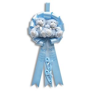 Let everyone know the twins are here with this wonderful announcement ribbon with two blue bears.