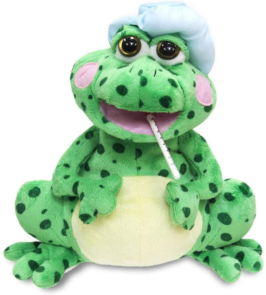 Fever Frog 12" Tall Animated Singing Plush With Light Up Cheeks. His charming song and sweet look will bring smiles, joy, and laughter to those who may be feeling under the weather. He is sure to brighten up anybody's day.